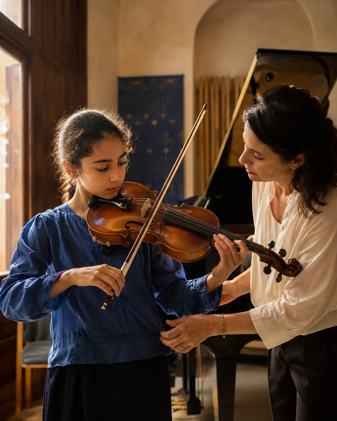 Cours de musique au Colibri Centre Artistique : une élève au violon et sa professeure
